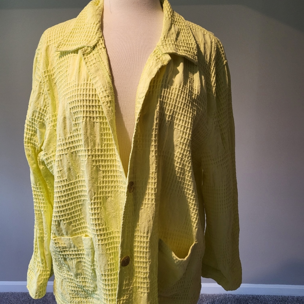 Onque Casuals – Limon Yellow Waffle Texture Button-Front Jacket (Size XL)